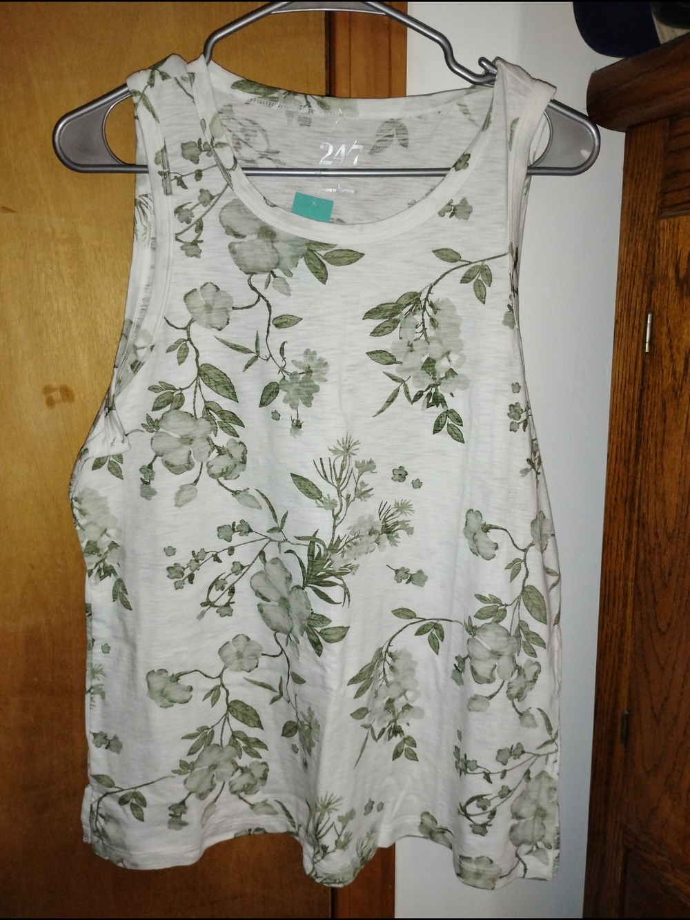 Maurices White Tank Top with Green Floral Print